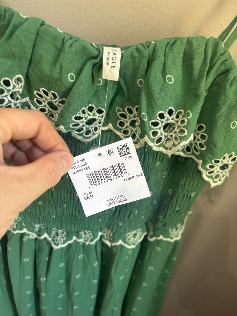 American Eagle Green Smocked Midi Dress with Lace Trim - Picture 7 of 8